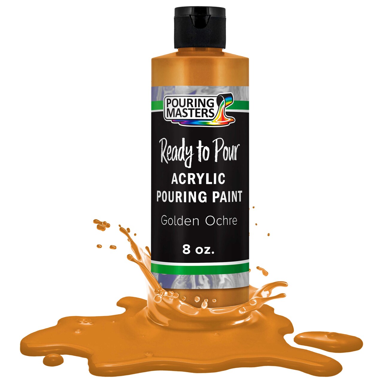 Pouring Masters Golden Ochre Ready to Pour Acrylic Pouring Paint - Premium 8-Ounce Pre-Mixed Fluid Acrylic Paint - Fluid Art Supplies for Canvas, Wood, Paper, Tile & Rocks